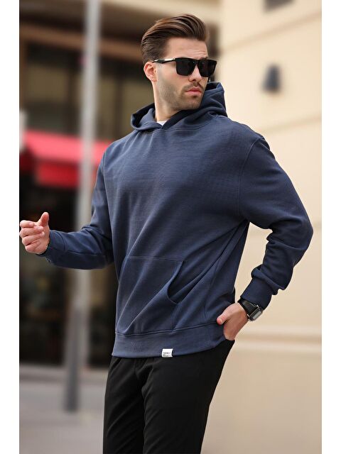 Madmext Lacivert Kapüşonlu Cep Detaylı Hoodie - S000280990-21164