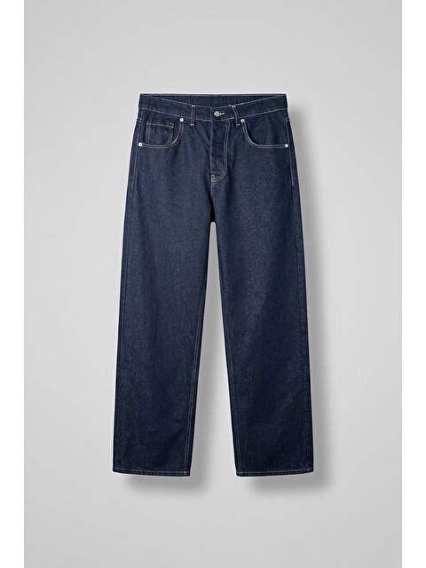 Abluka Online Erkek Baggy Fit Kontrast Dikişli Jean Pantolon Lacivert