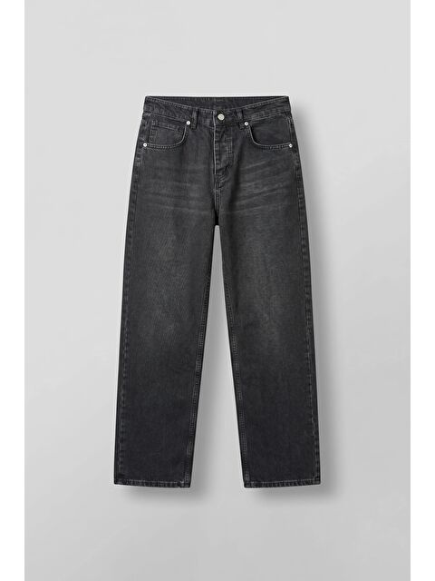 Abluka Online Erkek Baggy Yıkamalı Düz Paça Jean Pantolon Siyah