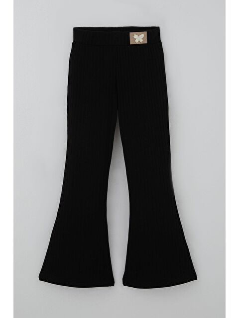 Breeze Kız Çocuk İspanyol Paça Tayt İncili Kelebek Arma Aksesuarlı Siyah (8-14 Yaş)