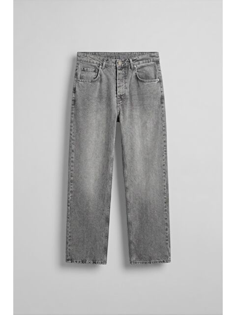 Abluka Online Erkek Baggy Yıkamalı Düz Paça Jean Pantolon Açık Gri