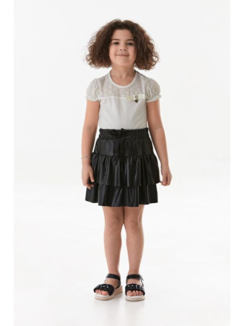 Fullamoda Kurdeleli Suni Deri Fırfırlı Kız Çocuk Etek - S000380827-19351