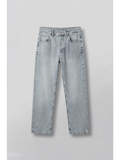 Abluka Online Erkek Baggy Fit Yıkamalı Rahat Kesim Jean Pantolon Buz Mavi