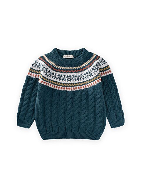 CİGİT Desenli Triko Kazak 2-8 Yaş Petrol - S000487269-20019