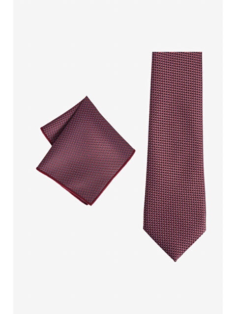 Altınyıldız Classics Erkek Bordo-Gri Desenli Kravat-Mendil Set