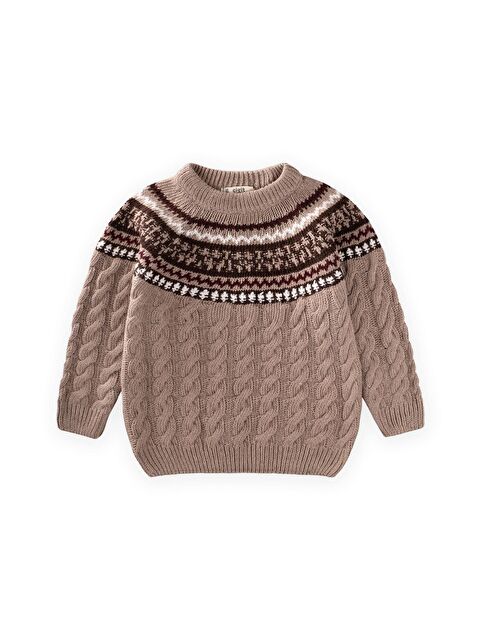 CİGİT Desenli Triko Kazak 2-8 Yaş Bej - S000487270-19928