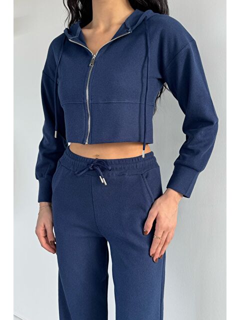 Gülseli Kadın Selanik Kumaş Ön Fermuarlı Kapüşonlu Sweat Bel Lastikli Pantolon İkili Takım - S000491732-21164