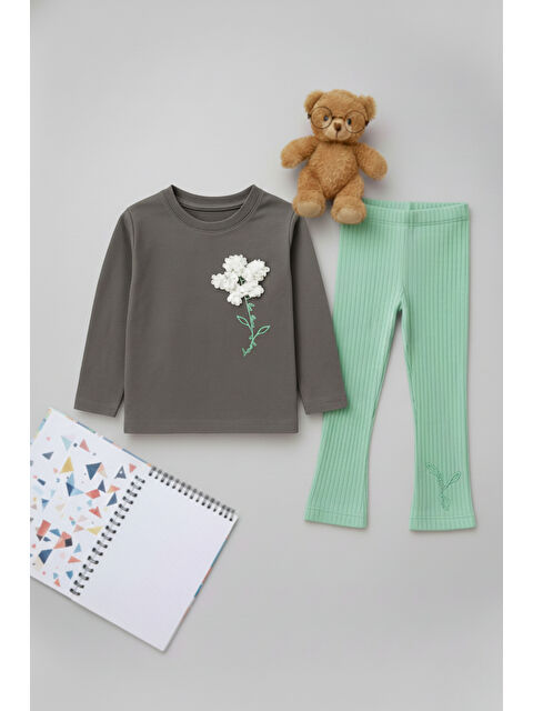 My Kids Wear Kız Çocuk Uzun Kollu Üst + Tayt – Okul & Kreş Rahat Takım 3-7 Yaş 12360 - S000487264-29666