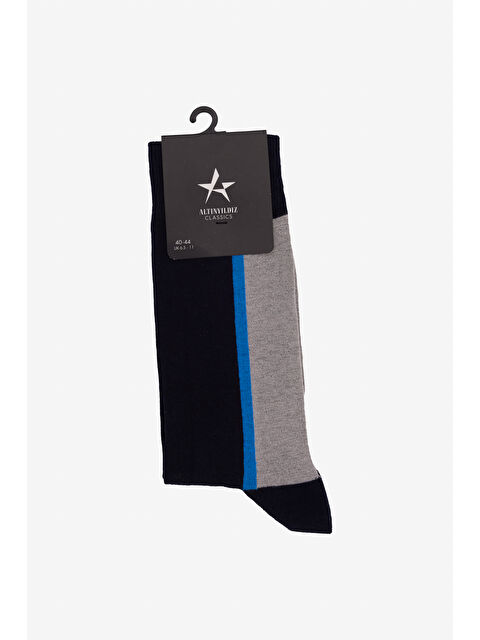 Altınyıldız Classics Erkek Lacivert-Gri Pamuklu Desenli Tekli Soket Çorap - S000413157-37346