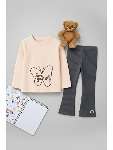 My Kids Wear Kız Çocuk Uzun Kollu Üst + Tayt – Okul & Kreş Rahat Takım 3-7 Yaş 12355 - S000487264-20020