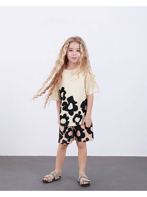carla10 Kız Çocuk Çiçek Desen Şortlu Alt Üst Takım - S000526854-19928