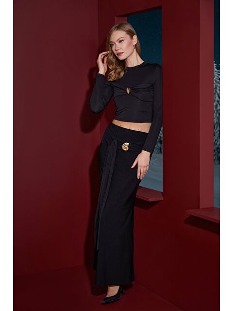 Fullamoda Beli Lastikli Aksesuar Detaylı Maxi Boy Etek - S000487638-19351