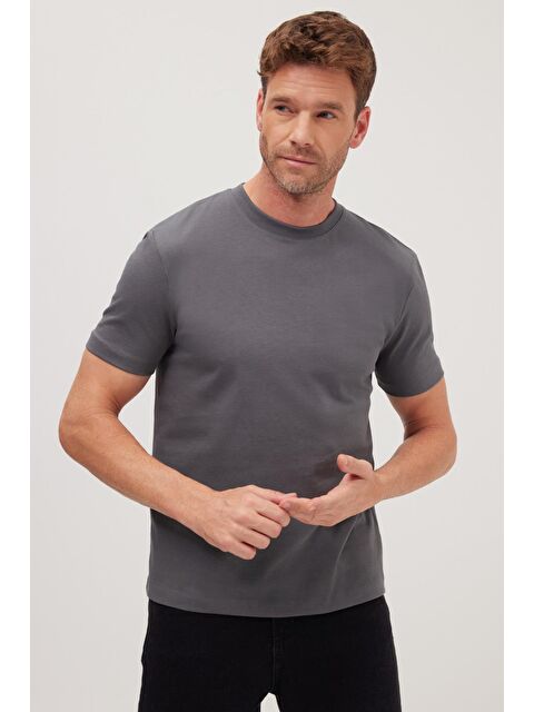 TUDORS Erkek Regular Fit Klasik Kesim %100 Pamuk Bisiklet Yaka Füme Tişört - S000519420-37488