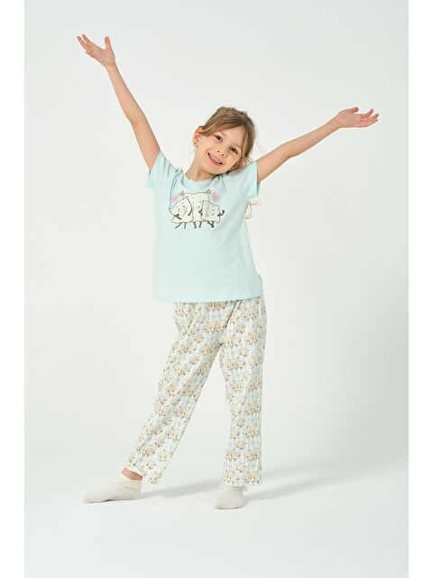 ZEYLAND Kız Çocuk Çizgili Desenli Kısa Kollu Pijama Takımı - S000315235-1180