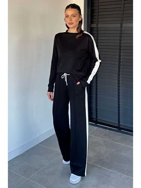 Gülseli Bisiklet Yaka Şeritli Sweat Çimalı Pantolon İkili Takım - S000491736-19351