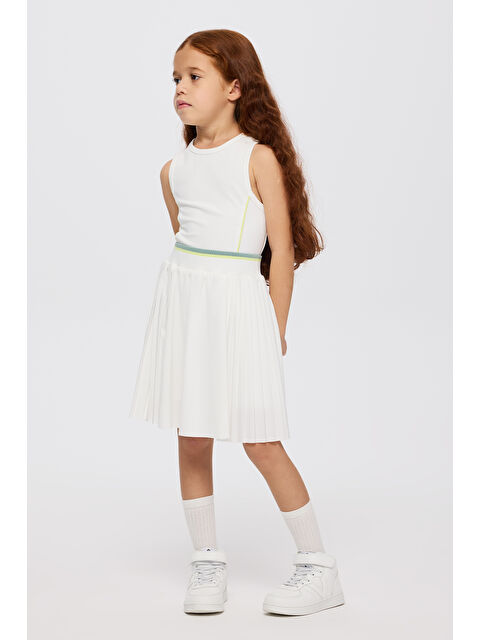 Panço Kız Çocuk Beli Ribana Lastikli Pliseli Örme Ekru Şort Etek - S000518343-19965