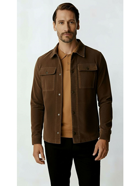 igs Kahverengi Kadife Erkek Mont – Modern Hafif Mevsimlik Mont