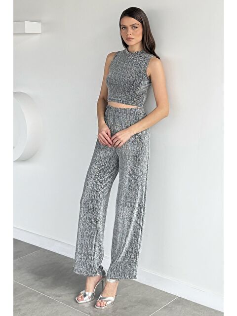 Gülseli Gece Işıltısı Sim Detaylı Bluz Pantolon İkili Takım - S000491738-18105