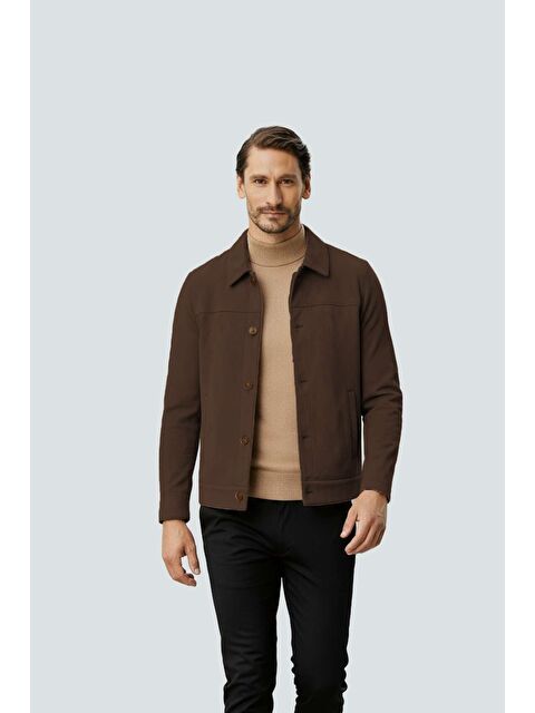 igs Kahverengi Süet Görünümlü Erkek Mont | Modern Şehir Stili