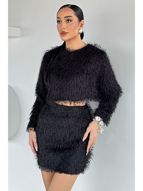 Gülseli Püsküllü Crop Top Bluz Etek İkili Takım - S000491739-19351