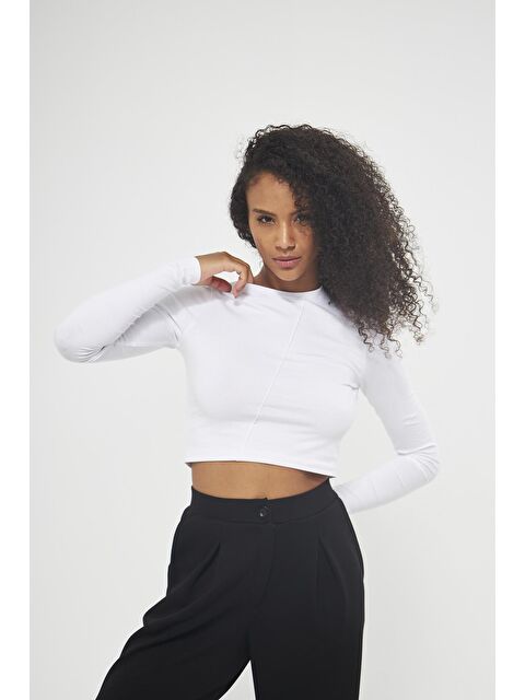 Chandraswear Beyaz Kadın Nervür Detaylı Uzun Kollu Bluz - Loreto - S000127238-20063