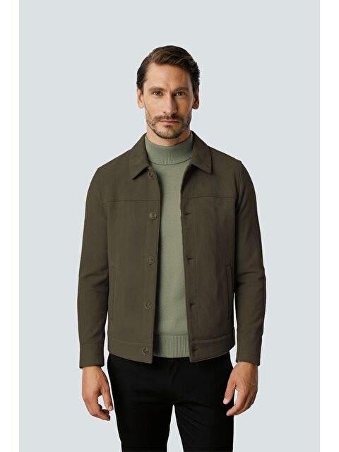 igs Haki Süet Görünümlü Erkek Mont | Modern Şehir Stili