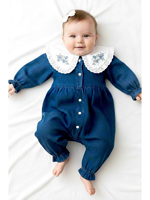Cantoy Minik Çiçek İşlemeli Dantel Yakalı Jean Tulum - S000526856-19393