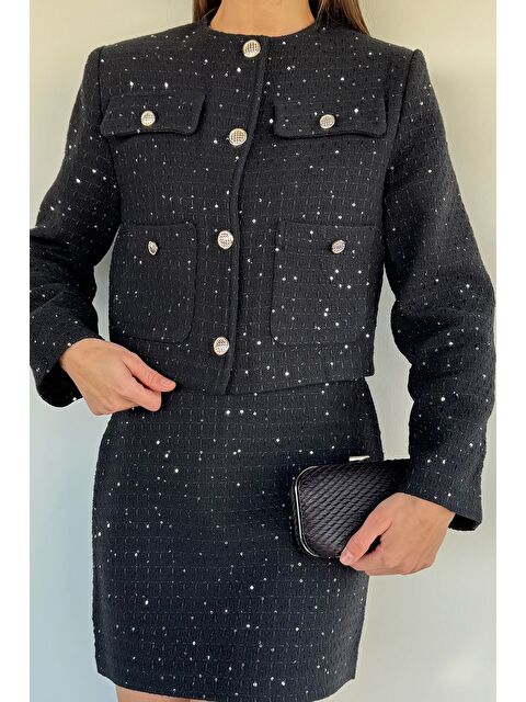 Gülseli Kadın Işıltılı Ceket Etek Tüvit İkili Takım - S000491748-19351