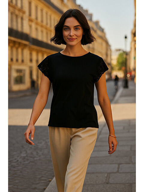 Fashion Friends % 100 Pamuk Relaxed Fit Dantel Detaylı Bluz 25Y1203K1 - S000396438-19351