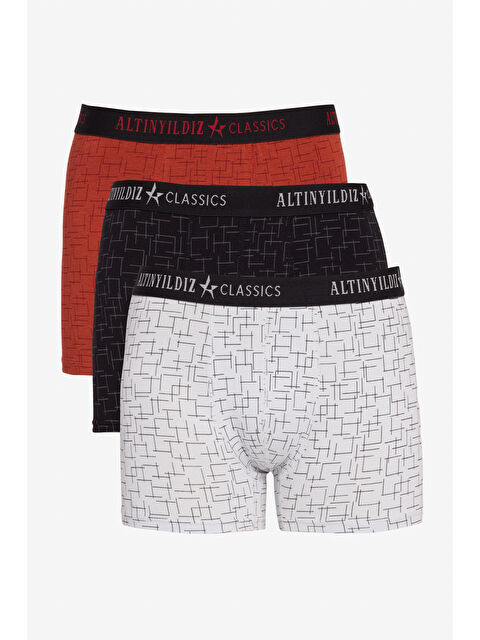 Altınyıldız Classics Erkek Bordo-Gri-Siyah Standart Fit Modal Pamuk Desenli Esnek 3'lü Boxer Paketi