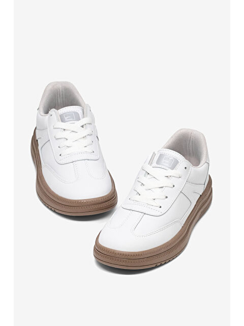 TONNY BLACK Kadın Beyaz Beyaz Rahat Kalıp Kauçuk Taban Bağcıklı Sneaker