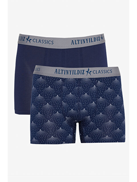 Altınyıldız Classics Erkek Lacivert-Gri Standart Fit Modal Pamuk Desenli Esnek 2'li Boxer Paketi - S000413169-37346