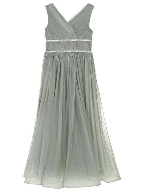 Civil Girls Beli Taşlı Tüylü 6-14 Yaş Abiye - Yeşil 10-11 Yaş - S000526631-14939