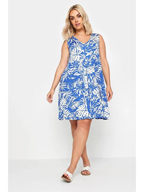 Stil Diva Büyük Beden V Yaka Sıfır Kol Desenli Kısa Elbise 303193 - S000196847-17234