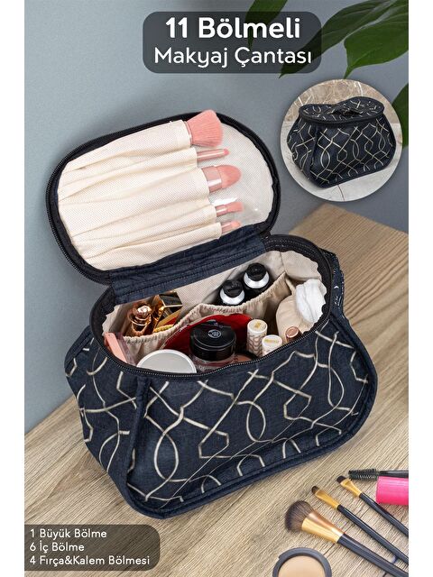 Meleni Home Bölmeli Fırça Kozmetik Makyaj Çantası Büyük Boy Organizer Düzenleyici Seyahat Çantası - S000385569-19351