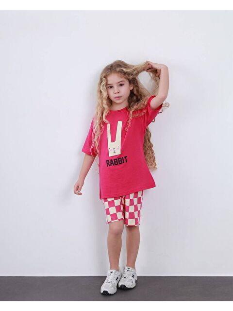 carla10 Kız Çocuk Ekose Desenli Şort T-Shirt Alt Üst Takım