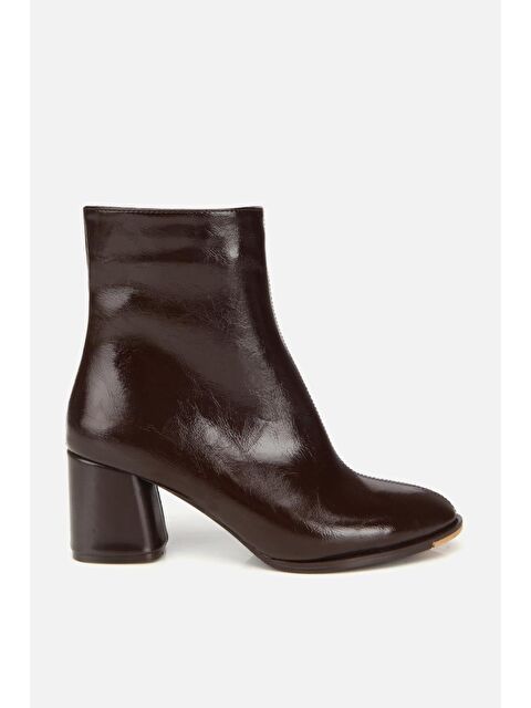 Yaya By Hotiç Kadın Rugan Kahverengi Fermuarlı Kalın Topuklu Bot - S000487694-19413