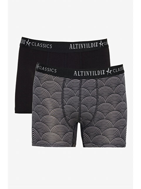 Altınyıldız Classics Erkek Siyah-Gri Standart Fit Modal Pamuk Desenli Esnek 2'li Boxer Paketi
