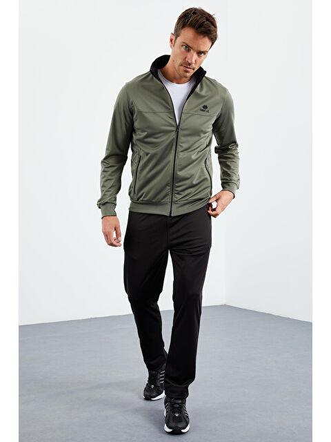 Tommylife Çağla - Siyah Dik Yaka Fermuarlı Standart Kalıp Klasik Paça Erkek Eşofman Takımı  - 85162