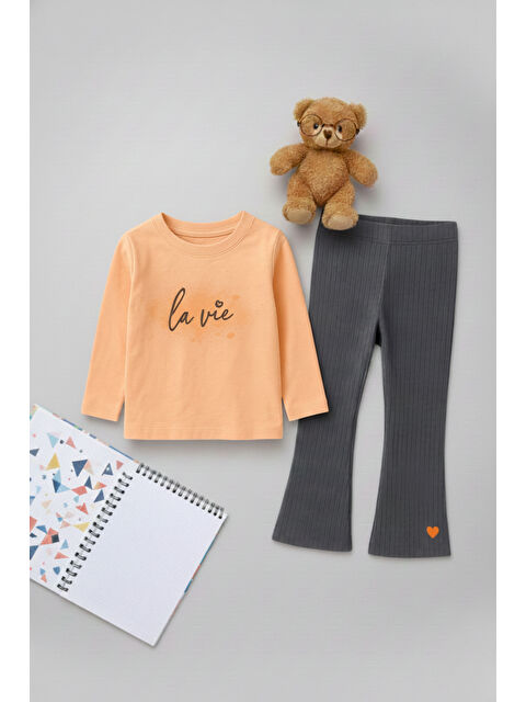 My Kids Wear Kız Çocuk Uzun Kollu Üst + Tayt – Okul & Kreş Rahat Takım 3-7 Yaş 12357 - S000487264-24085