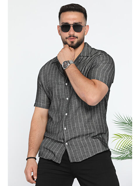 Mishar İtalia Slim Fit Çizgili Keten Gömlek - S000300504-29666