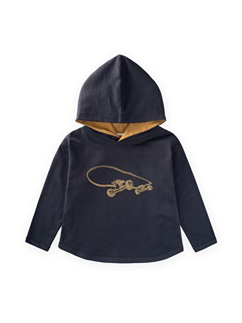 CİGİT Kapüşonlu Uzun Kollu T-Shırt 2-10 Yaş Lacivert - S000487271-21164