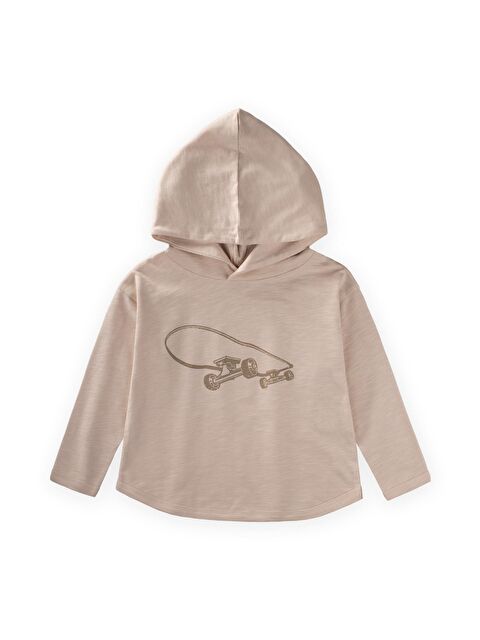 CİGİT Kapüşonlu Uzun Kollu T-Shırt 2-10 Yaş Ekru - S000487273-19965