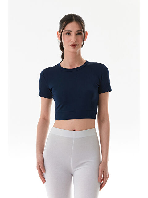 Fullamoda Basic Bisiklet Yaka Crop Tişört - S000380839-21164