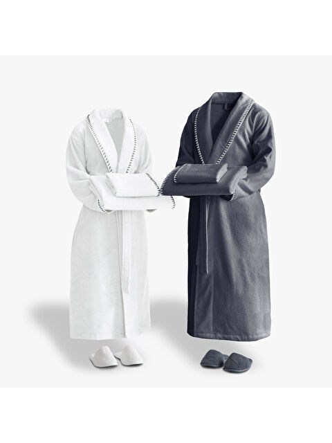 Green Black Tria Aile Bornoz Seti 10 Parça %100 Pamuk Jakarlı Krem-Lacivert M/L - S000503636-6354