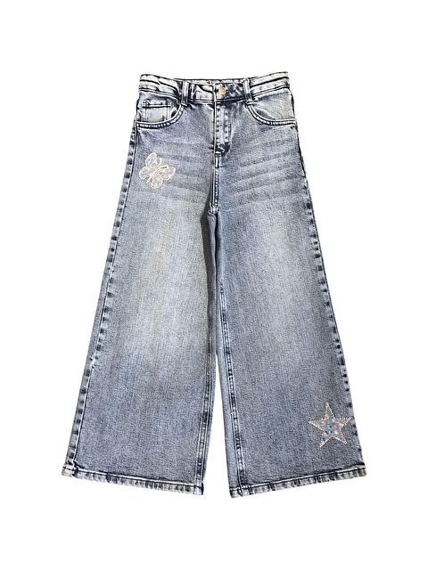 Little Star Kız Çocuk Kelebek ve Yıldız Aksesuarlı Jean Pantolon - S000345859-17234