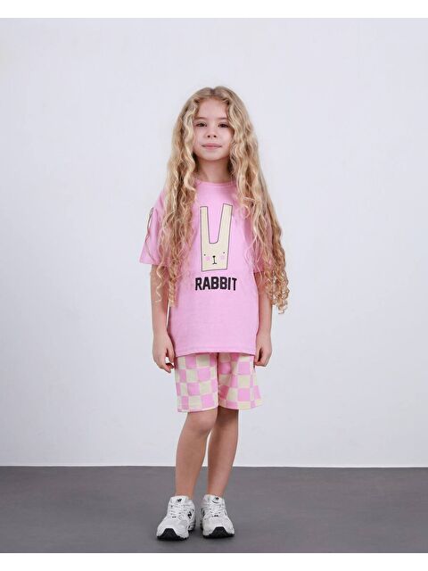 carla10 Kız Çocuk Ekose Desenli Şort T-Shirt Alt Üst Takım
