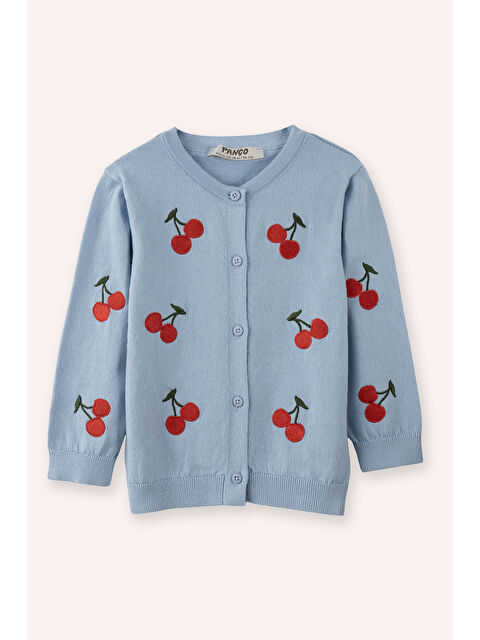 Panço Yenidoğan Kiraz Detaylı Düğmeli Triko Mavi Hırka - S000524636-17234