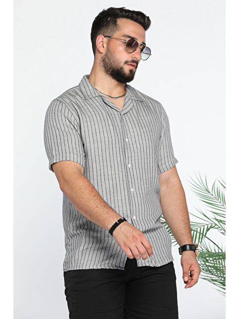 Mishar İtalia Slim Fit Çizgili Keten Gömlek - S000300507-20600