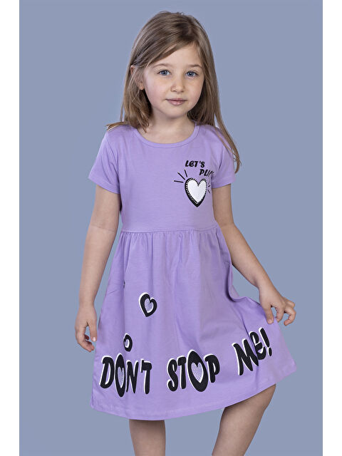 Toontoykids Kız Çocuk Kalp Baskılı Taş İşlemeli Elbise - S000420078-19999